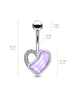 Piercing nombril coeur pierre lumineuse violette