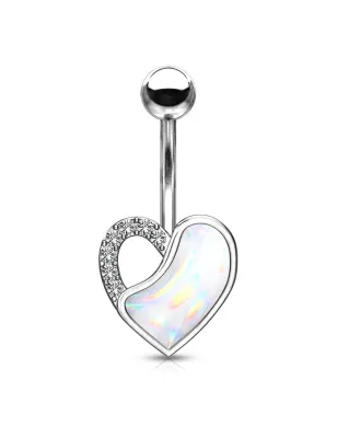 Piercing nombril coeur pierre lumineuse blanche