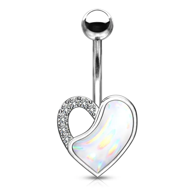 Piercing nombril coeur pierre lumineuse blanche
