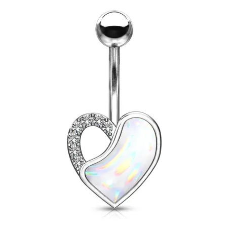 Piercing nombril coeur pierre lumineuse blanche