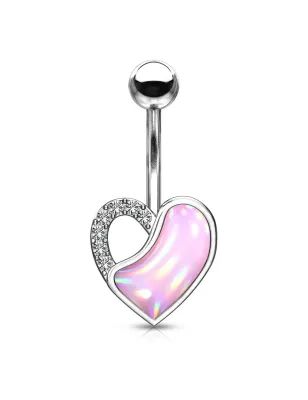 Piercing nombril coeur pierre lumineuse rose