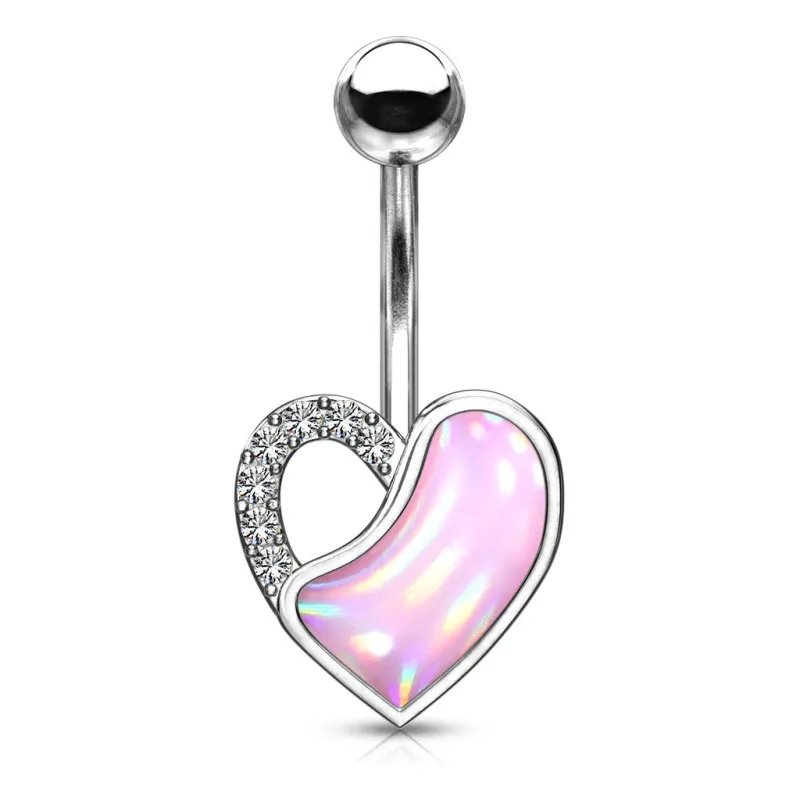 Piercing nombril coeur pierre lumineuse rose