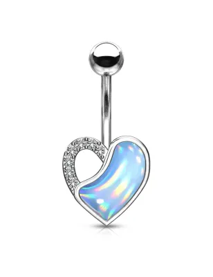 Piercing nombril coeur pierre lumineuse turquoise