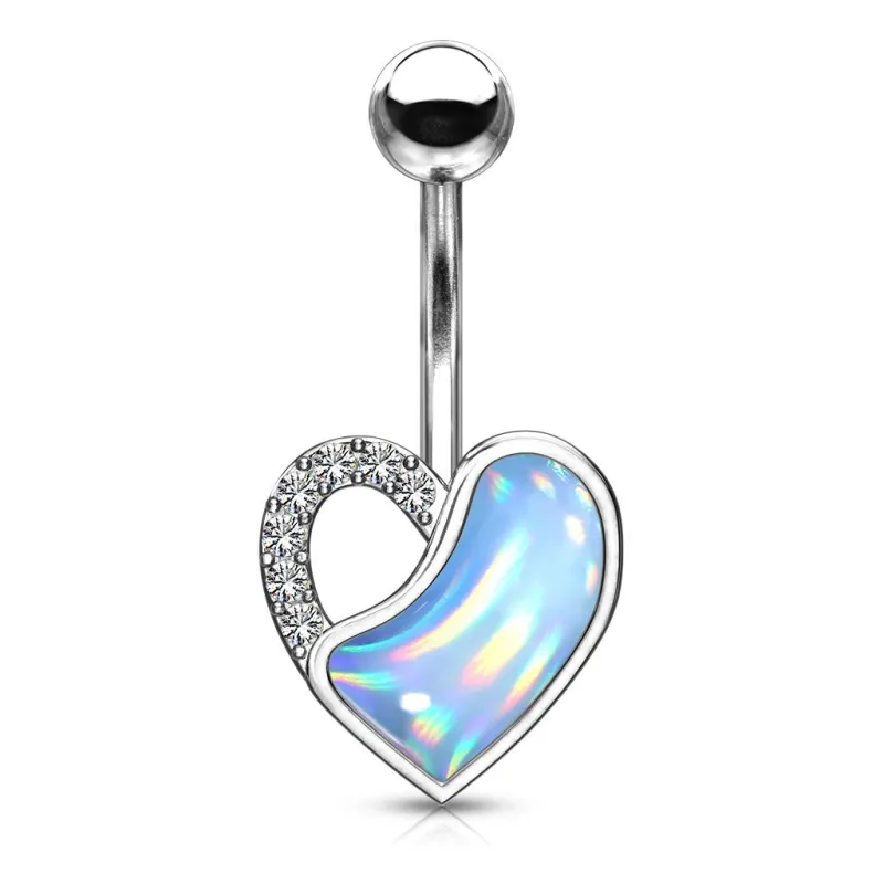 Piercing nombril coeur pierre lumineuse turquoise