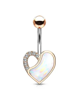 Piercing nombril rosé coeur pierre lumineuse blanche
