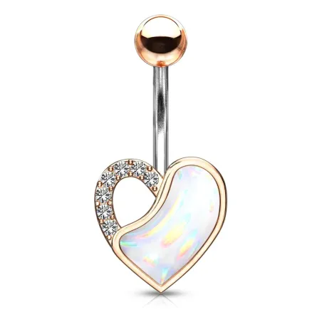 Piercing nombril rosé coeur pierre lumineuse blanche