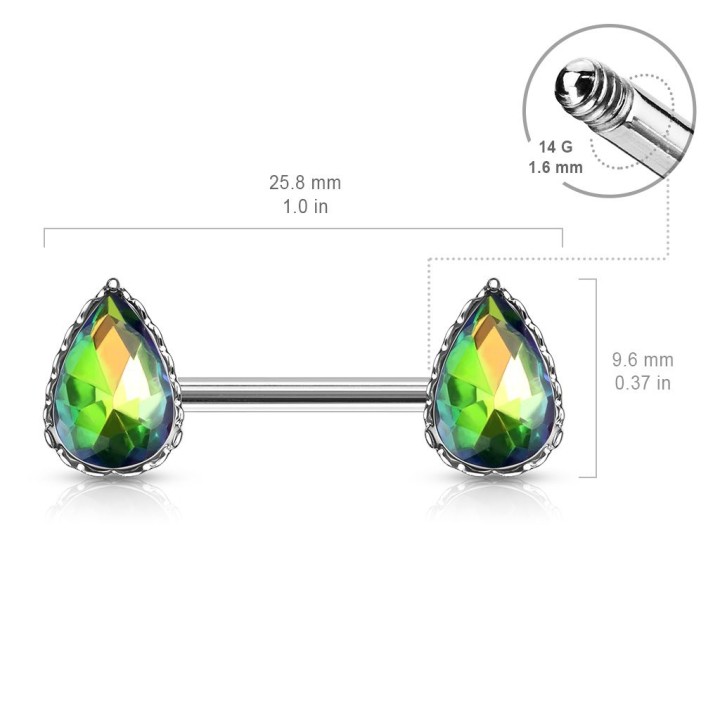 Piercing téton larmes effet aurore boréale vitrail