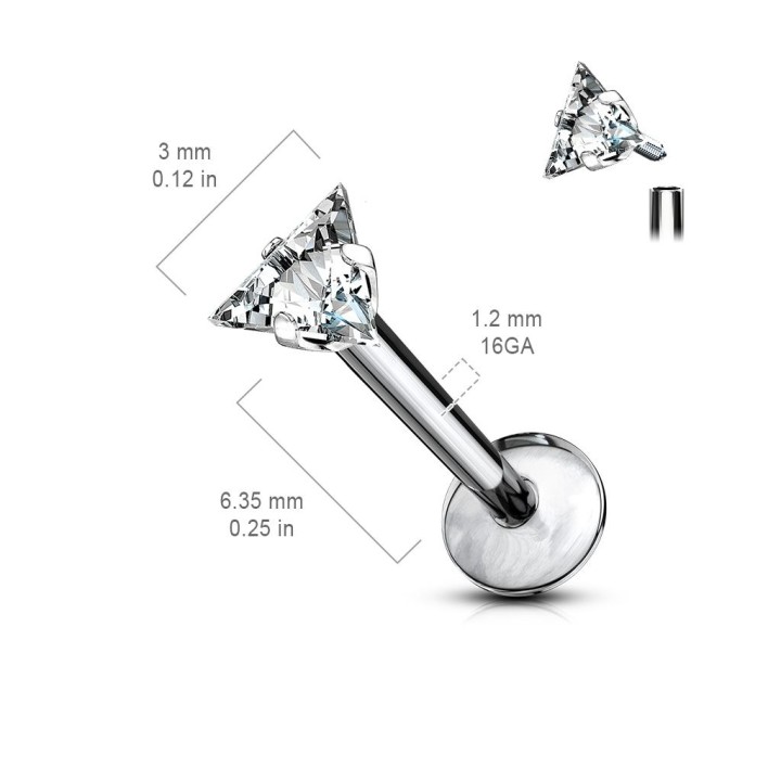 Piercing Labret Monroe Gemme Triangle Titane G23