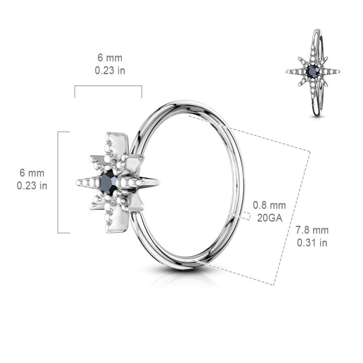 Piercing nez anneau étoile strass noir
