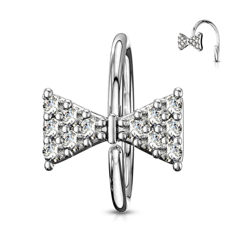 Piercing nez anneau noeud papillon pavé de strass