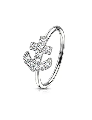 Piercing nez anneau ancre pavée de strass