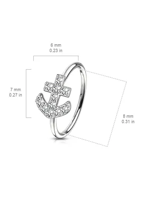 Piercing nez anneau ancre pavée de strass