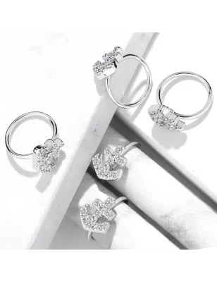 Piercing nez anneau ancre pavée de strass