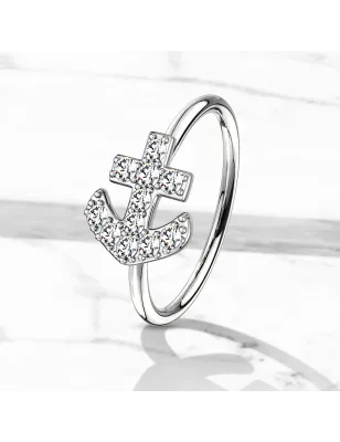 Piercing nez anneau ancre pavée de strass