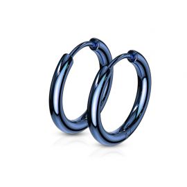 Paire boucles d'oreille anneaux en acier bleu