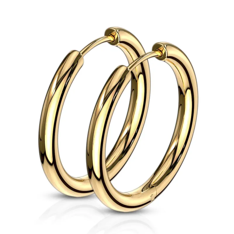 Paire boucles d'oreille anneaux en acier doré Paire boucles d'oreille anneaux en acier doré