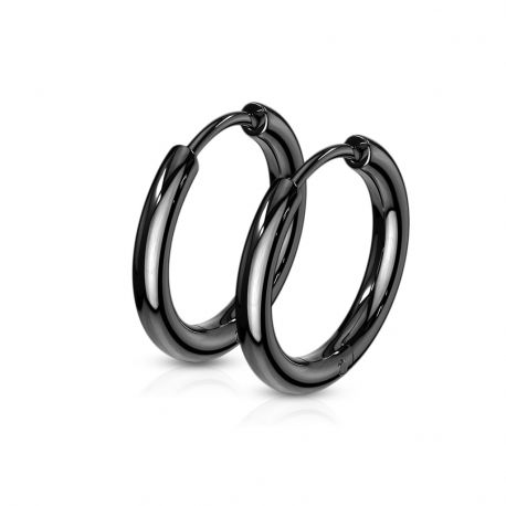 Paire boucles d'oreille anneaux en acier noir