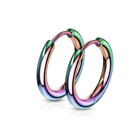 Paire boucles d'oreille anneaux en acier multicolore
