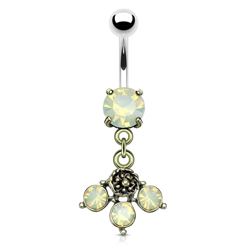 Piercing nombril pendentif cristaux opalite Piercing nombril pendentif cristaux opalite