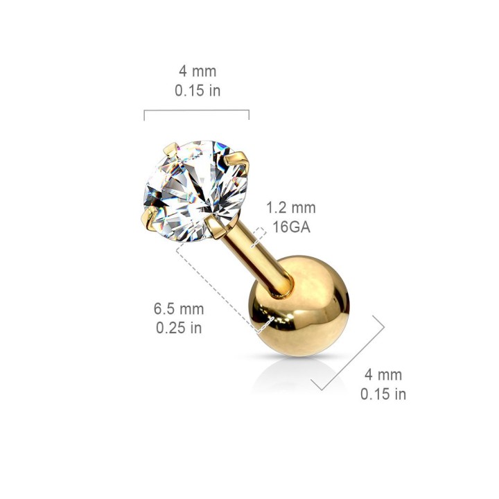 Piercing cartilage hélix doré strass blanc