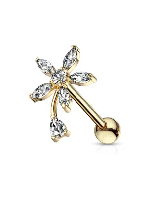 Piercing cartilage hélix plaqué or fleur sept zirconium