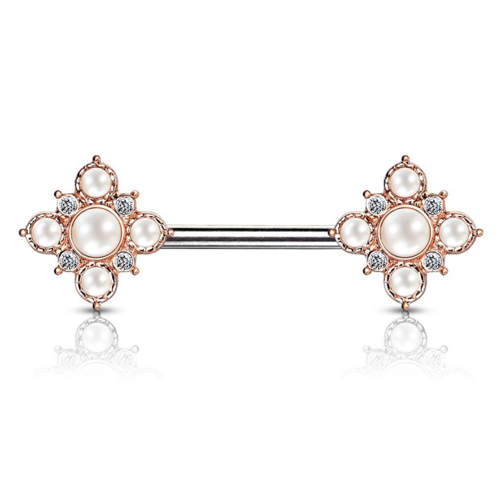 Piercing téton losange floral rosé perles cristaux