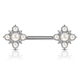 Piercing téton losange floral argenté perles cristaux