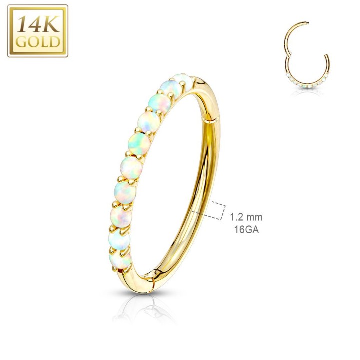 Piercing anneau oreille or jaune 14 carats opaline