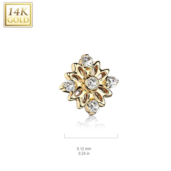 Piercing microdermal Or jaune 14 Carats fleur 5 strass