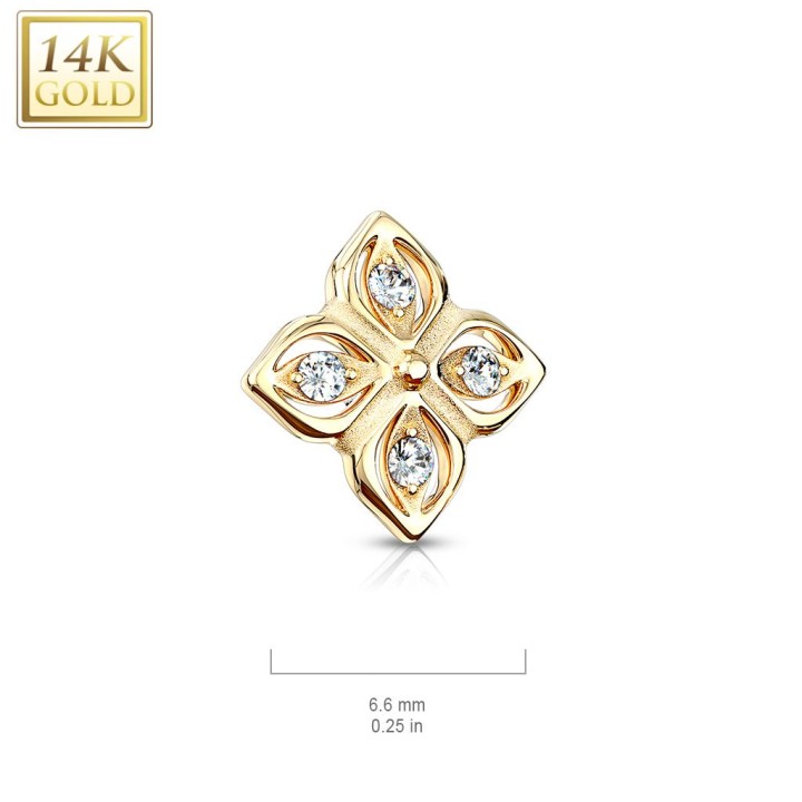 Piercing microdermal Or jaune 14 Carats fleur à 4 pétales