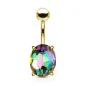 Piercing nombril doré cristal ovale multicolore