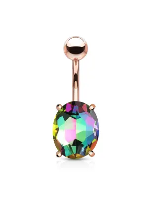 Piercing nombril rosé cristal ovale multicolore