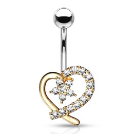 Piercing nombril coeur doré avec fleur pavée