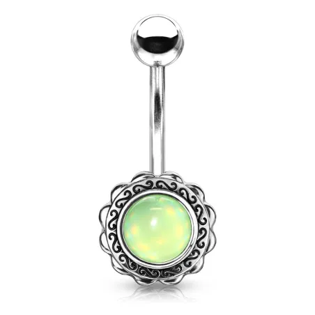 Piercing nombril fleur pierre lumineuse verte