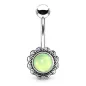 Piercing nombril fleur pierre lumineuse verte