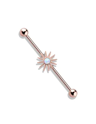 Piercing industriel oreille plaqué or rose soleil opale blanche