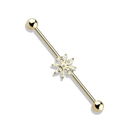 Piercing industriel oreille plaqué or flocon de neige