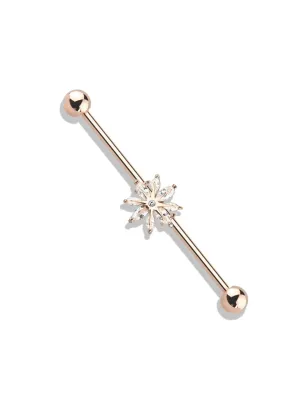 Piercing industriel oreille plaqué or rose flocon de neige