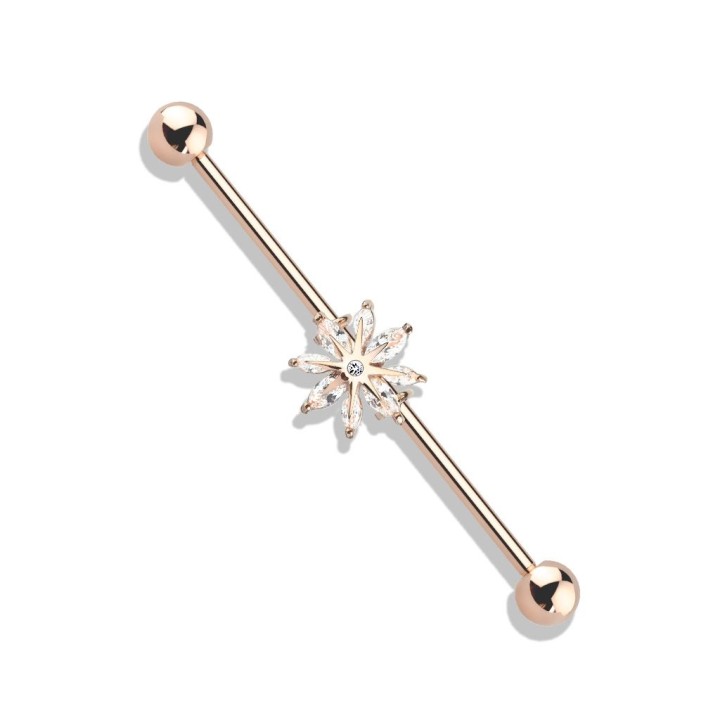 Piercing industriel oreille plaqué or rose flocon de neige