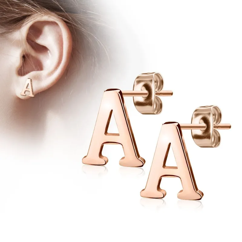 Paire boucles d'oreilles lettre alphabet or rose Paire boucles d'oreilles lettre alphabet or rose