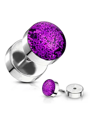 Piercing faux plug à paillettes violet