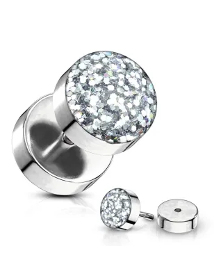 Piercing faux plug à paillettes blanc