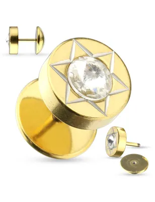 Piercing faux plug oreille acier doré strass étoile