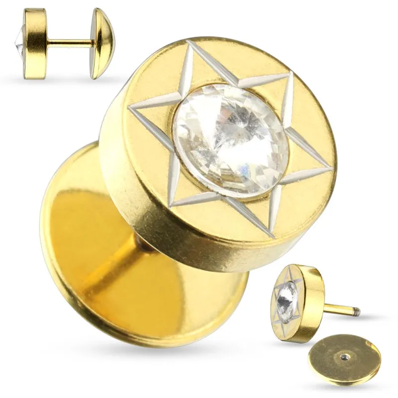 Piercing faux plug oreille acier doré strass étoile