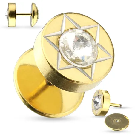 Piercing faux plug oreille acier doré strass étoile