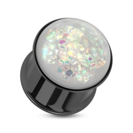 Piercing plug acier noir glitter opalescent