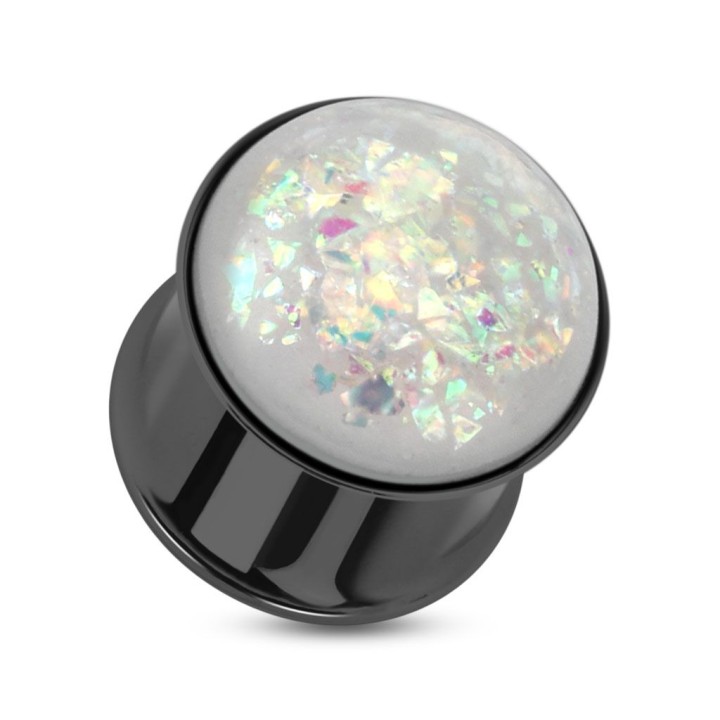 Piercing plug acier noir glitter opalescent