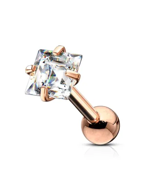 Piercing cartilage hélix or rosé strass carré blanc