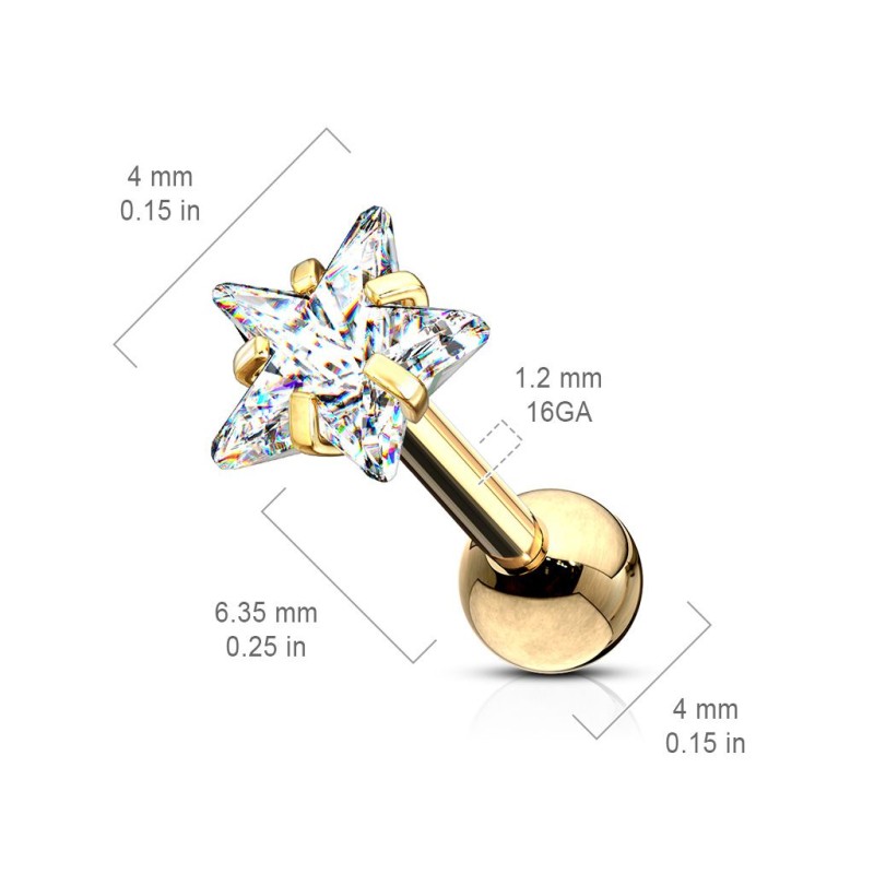 Piercing oreille labret coeur grandissant strass doré