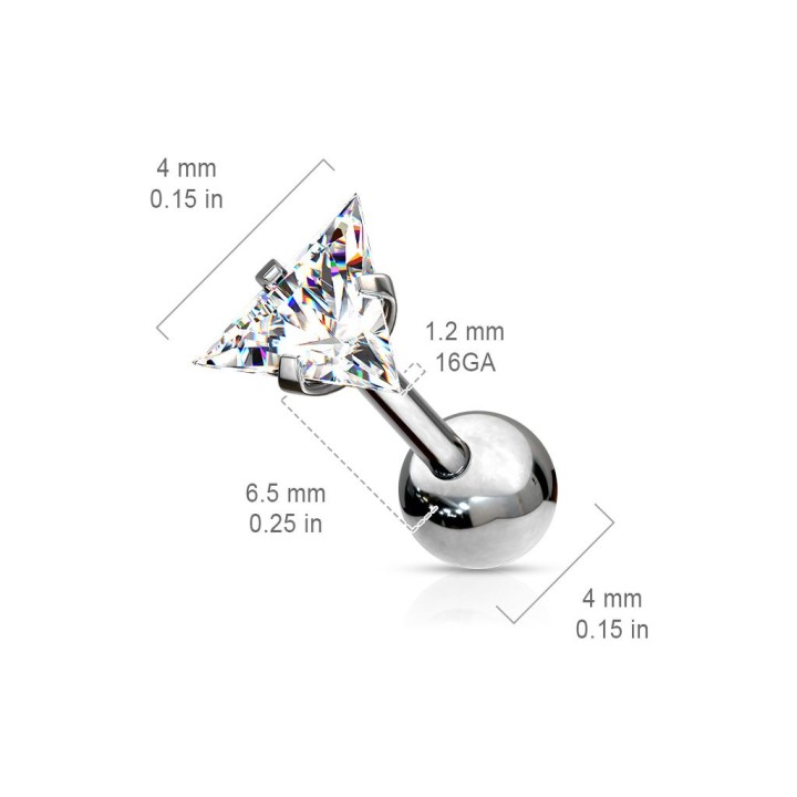 Piercing cartilage hélix strass triangle blanc